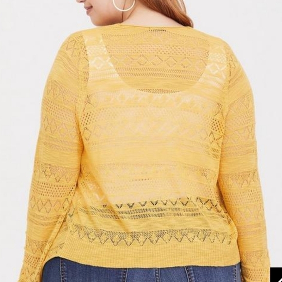 Torrid Yellow Pointelle Drape Open Front Cardigan Size 2X - Picture 6 of 10